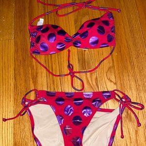 Victoria Secret pink purple polka dot bikini S/M